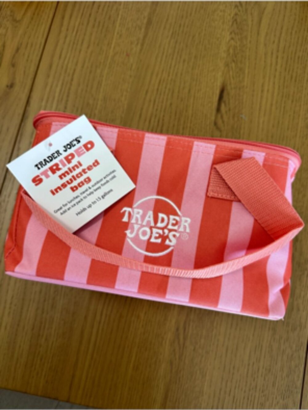 Trader Joe's Striped Mini Insulated Bag - Coral & Pink